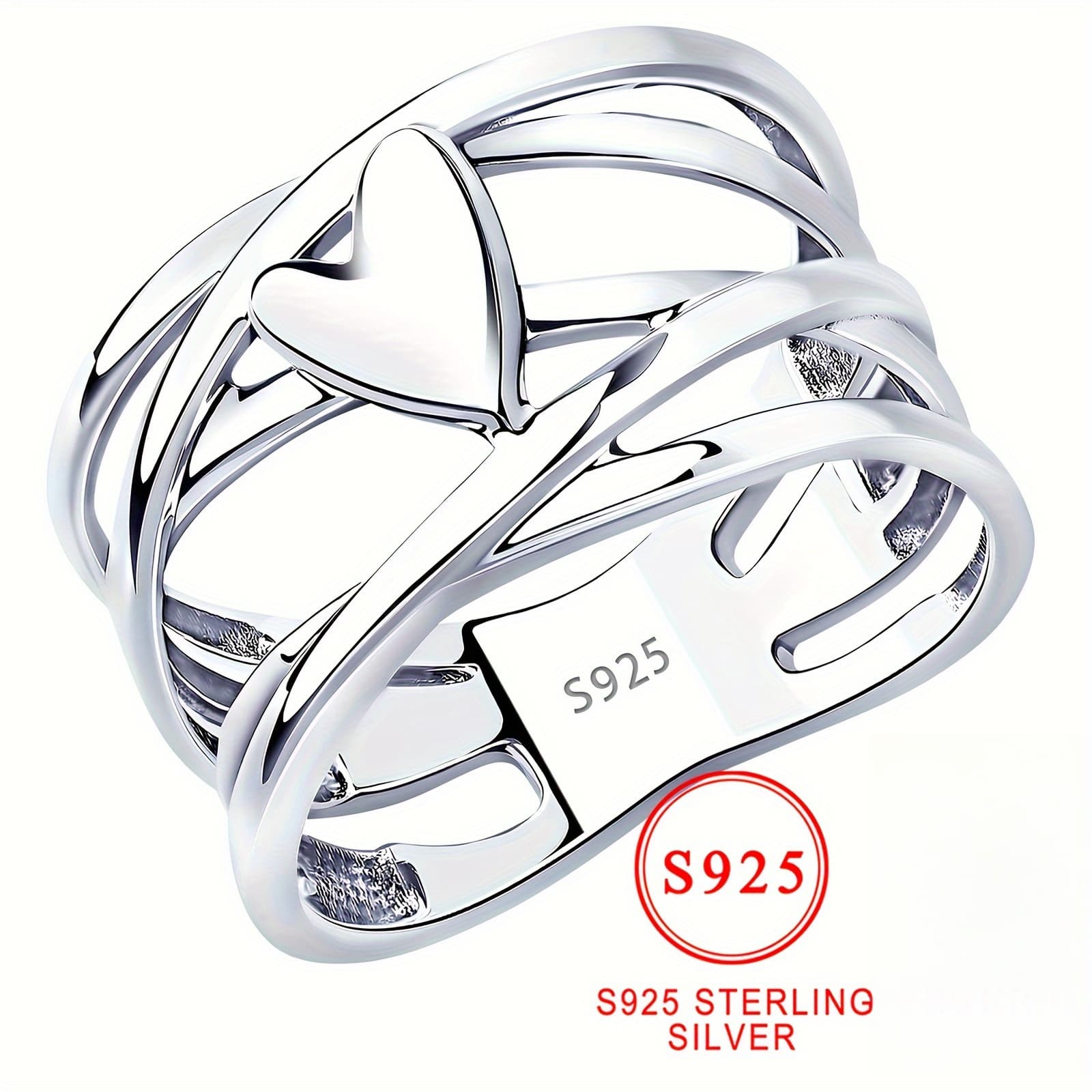 TEMU S925 Silver Heart-shaped Bracelet Ring | Elegant French Style, Fashionable Jewelry For Women, Suitable For Daily And Party Occasions, An As A Thanksgiving Gift