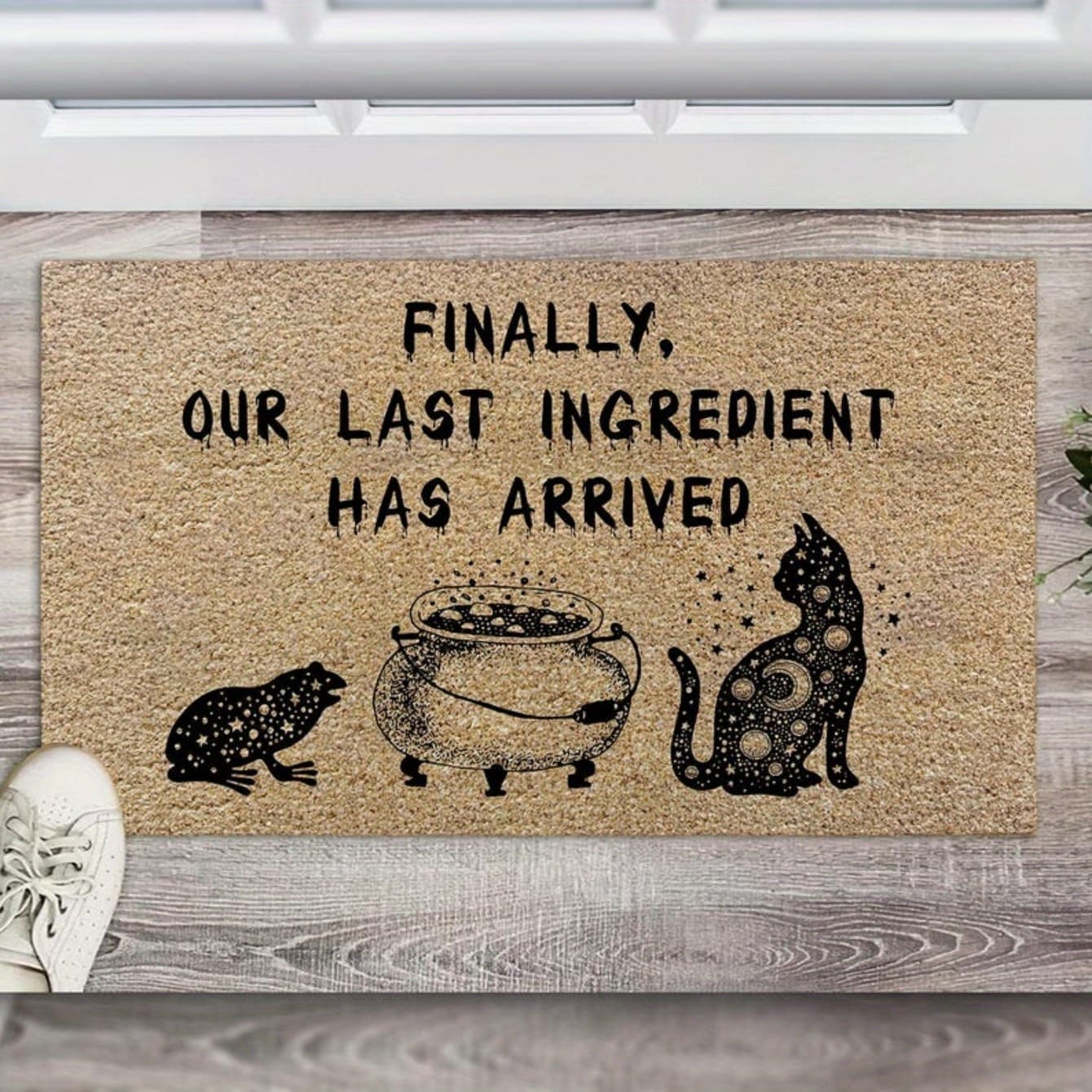 TEMU Halloween Welcome Mat For Home Entryway - Non-slip, Durable, Easy To Clean, Cauldron & Cat Design, Perfect For Halloween Decor, 16x24in & 18x30in