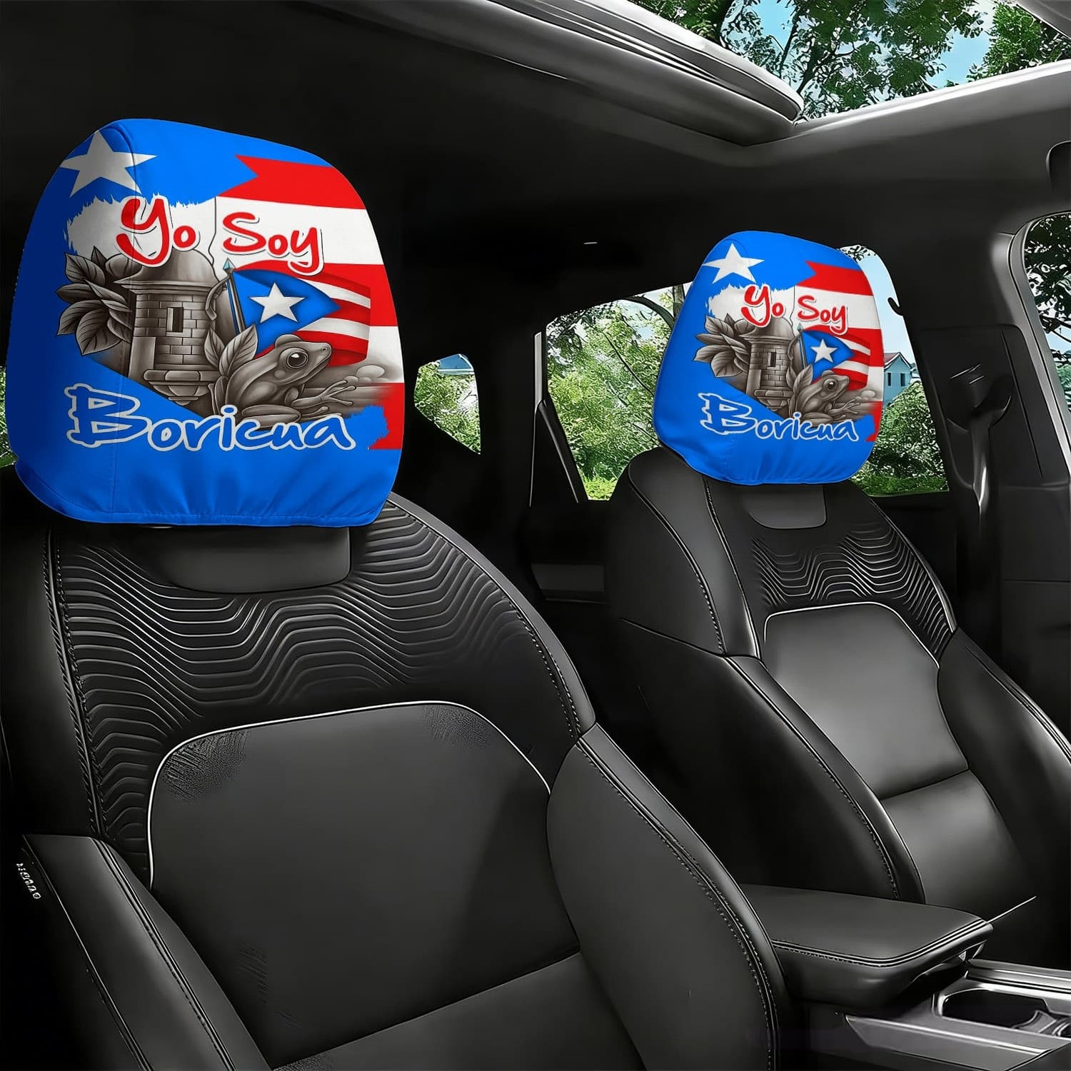 TEMU 2pcs Puerto Rican Flag Car Headrest Covers Suitable For, Fit For Vehicles, Soft Breathable Suitable For Daily , Road Trips & Travel - Puerto Flag With Iconic Symbols, Ideal Gift For Car & Lovers