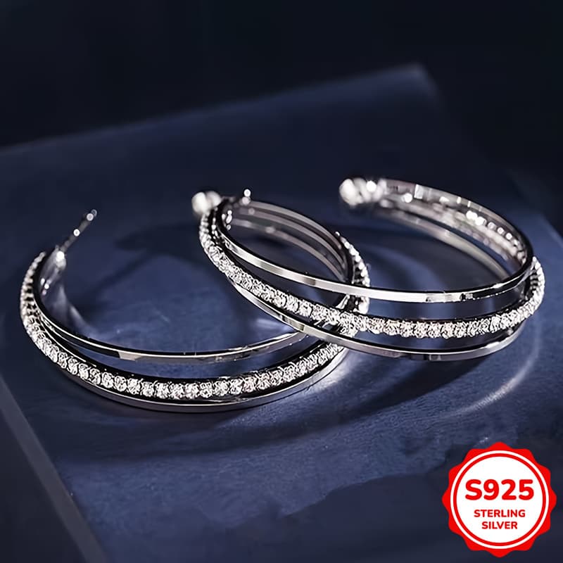 TEMU Ladies' Elegant Geometric 925 Silvery Pendant Earrings - Fashionable And , Suitable For Daily Wear Or Vacation