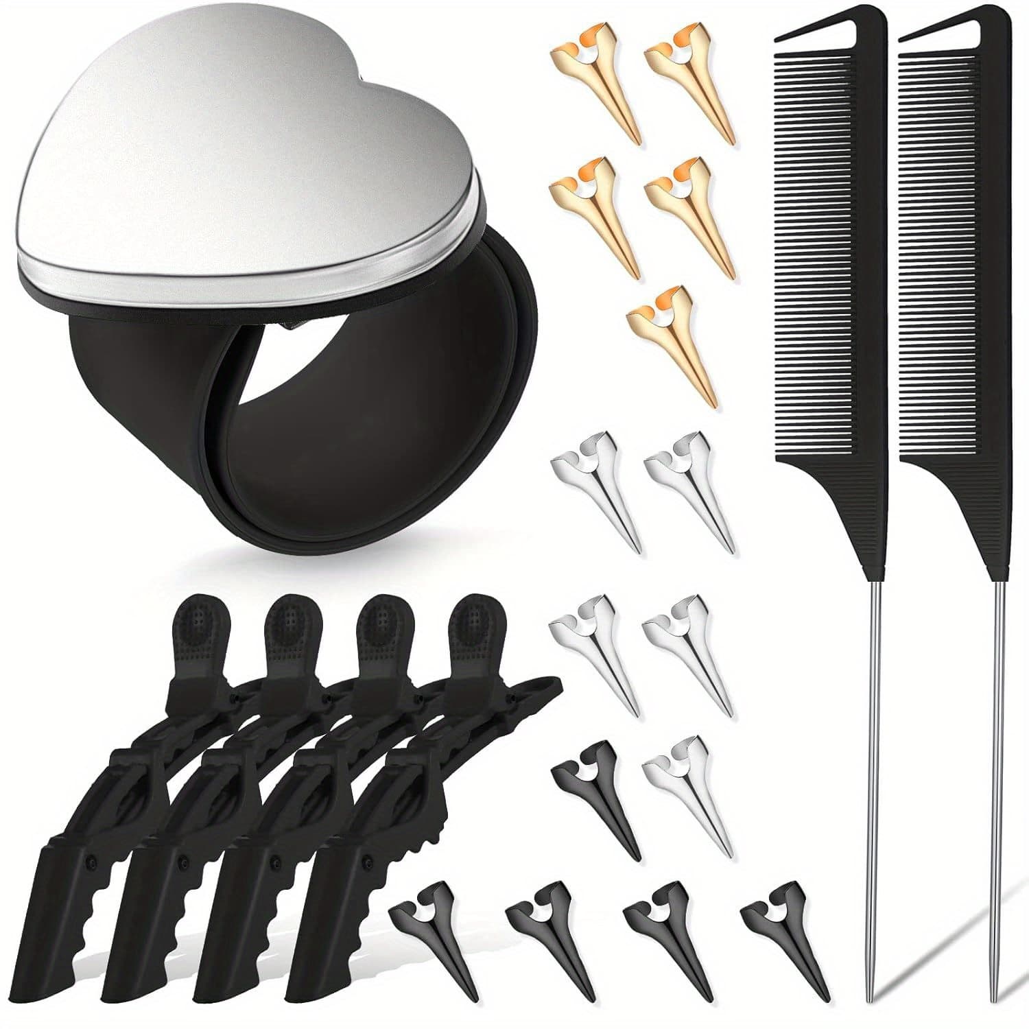 TEMU 22pcs Magnetic Wrist Sewing With Braiding Tools, Stainless Steel Rat Tail Comb, Wide Teeth Alligator Sectioning Clip, And Hair Parting Ring For Hair