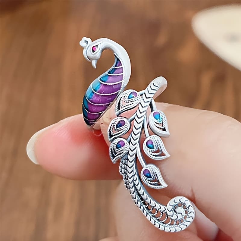 TEMU 1 Piece Vintage Peacock Ring: Single Ring With Alloy Base And Synthetic Gemstone, Suitable For Men And Women