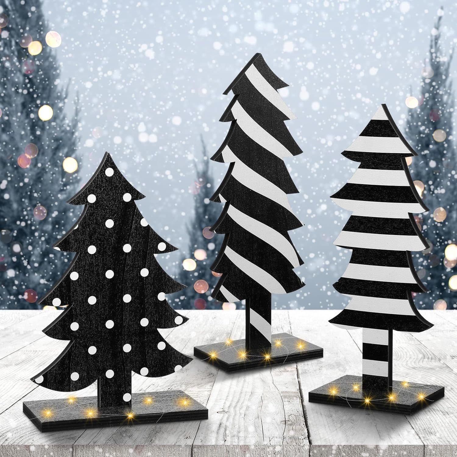 TEMU 3set Table Christmas Tree Decorations Farmhouse Black And White Freestanding Handmade Wood Trees Rustic Wooden Christmas Tree Centerpieces For Tabletop Home Office Holiday Party Decor