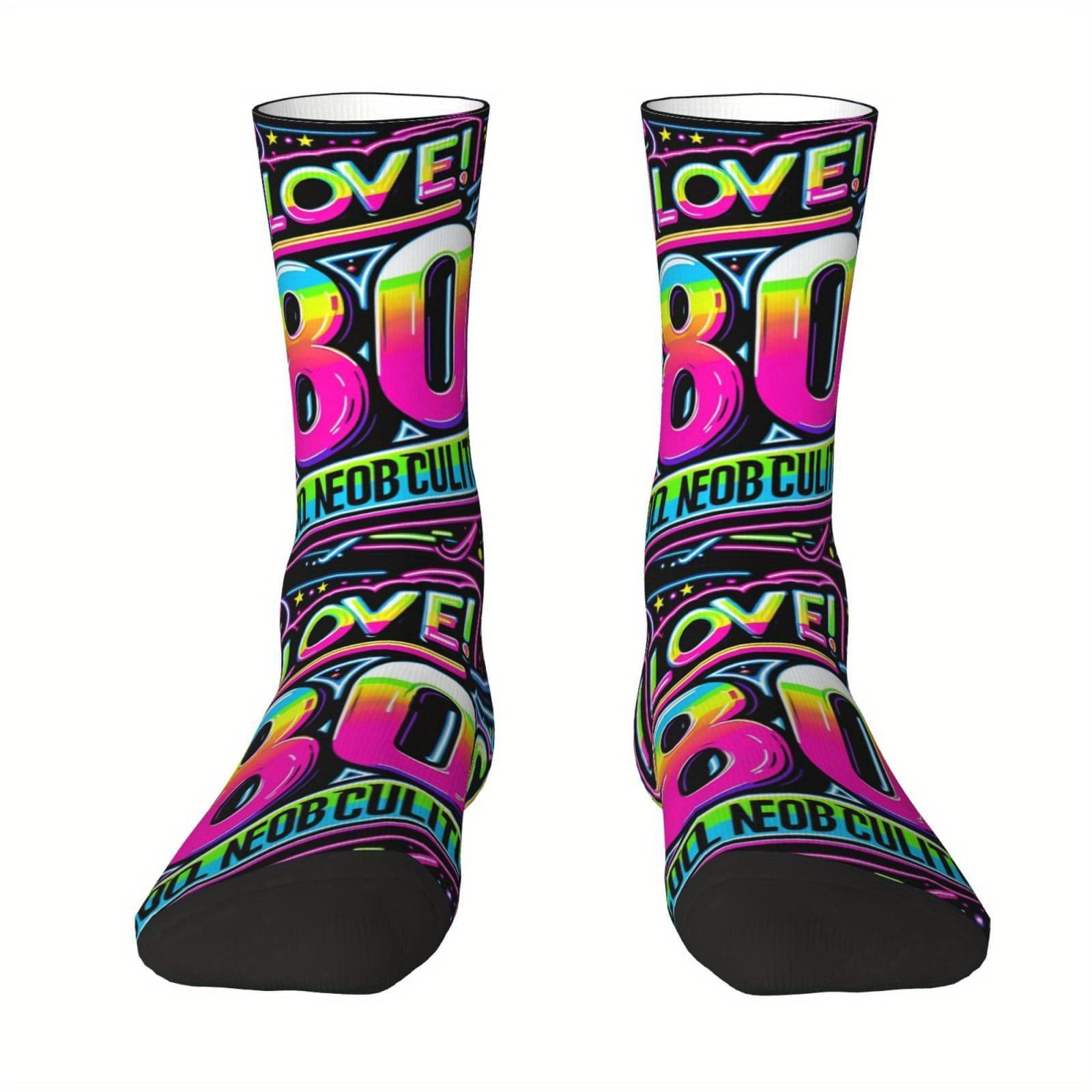 TEMU 1 Pair Retro Print Socks, Pattern "", Digital Printing Craft. For Home, Outdoor Leisure, Sports, And Gifts
