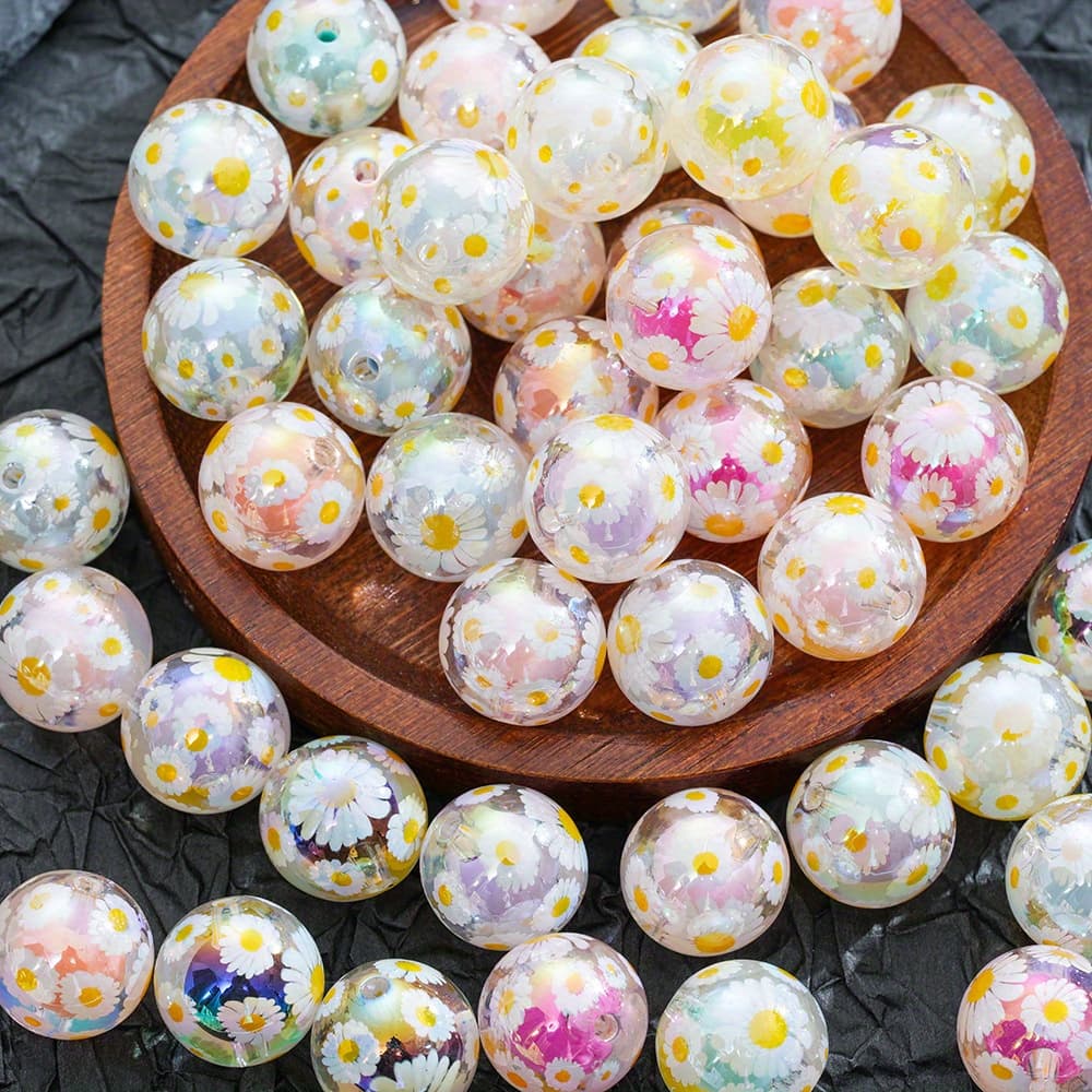 TEMU 30pcs Of Small Daisy Printed Beads For Making Crafts, Jewelry, Necklaces, Bracelets, And Keychains