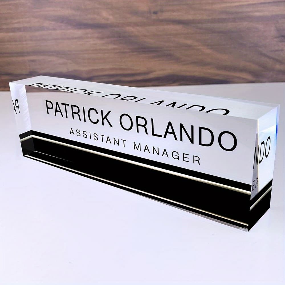 TEMU 1pc Personalized Acrylic Glass Desk Name Plate, Custom Office Decor With , Professional Sign For , Desk Accessories Office