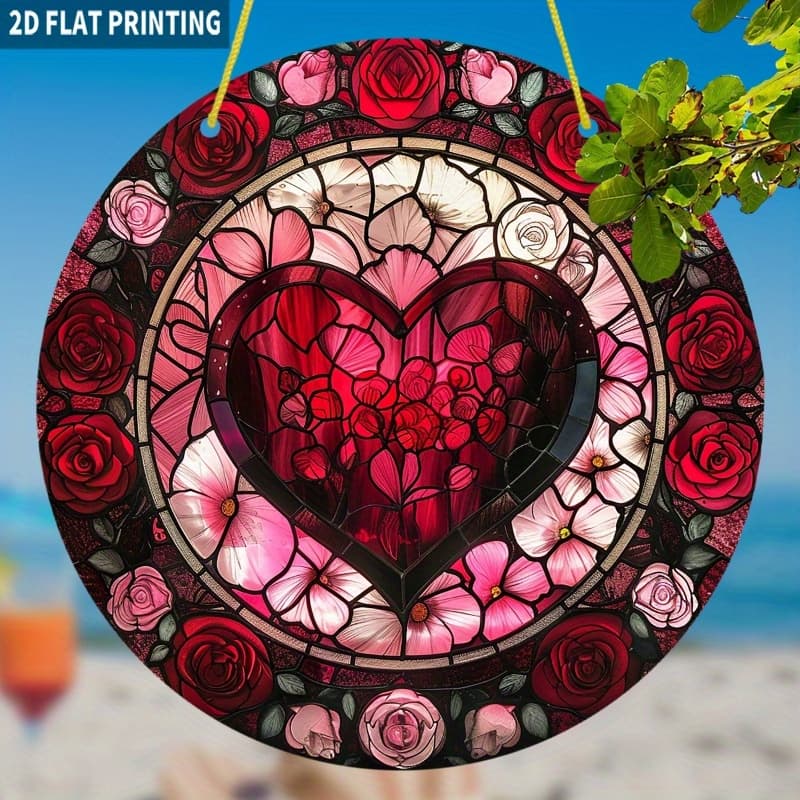 TEMU 2d Flat - 2d Plane, 1pc Romantic Suncatcher - Retro Painted Acrylic Window Trim Pendants, Red Roses And Pink , Valentine's Day, Wedding Home Decoration (no Power Required), Elegant Decoration