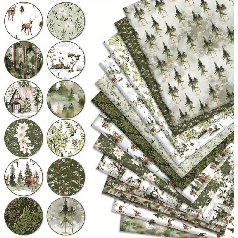 TEMU 10pcs 20 X 25 Cm (7.87 X 9.84 Inches) Painting Forest Theme Series, Printed Handmade Fabric, Handmade , Strip Craft Material, Containing Different Patterns Of Set