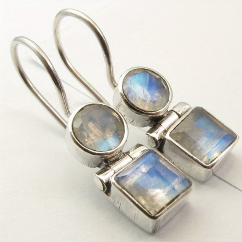 TEMU Vintage Bohemian Style Silvery Color Long Drop Earrings Wedding Party Gift Jewelry Square Pendant Earring For Women