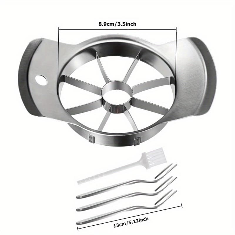 TEMU Stainless Steel Fruit Slicer Set With Brush And Fruit Fork, 8 Cutter, Pear Corer Divider, Kitchen Gadget And Dorm Use For And More Fruits