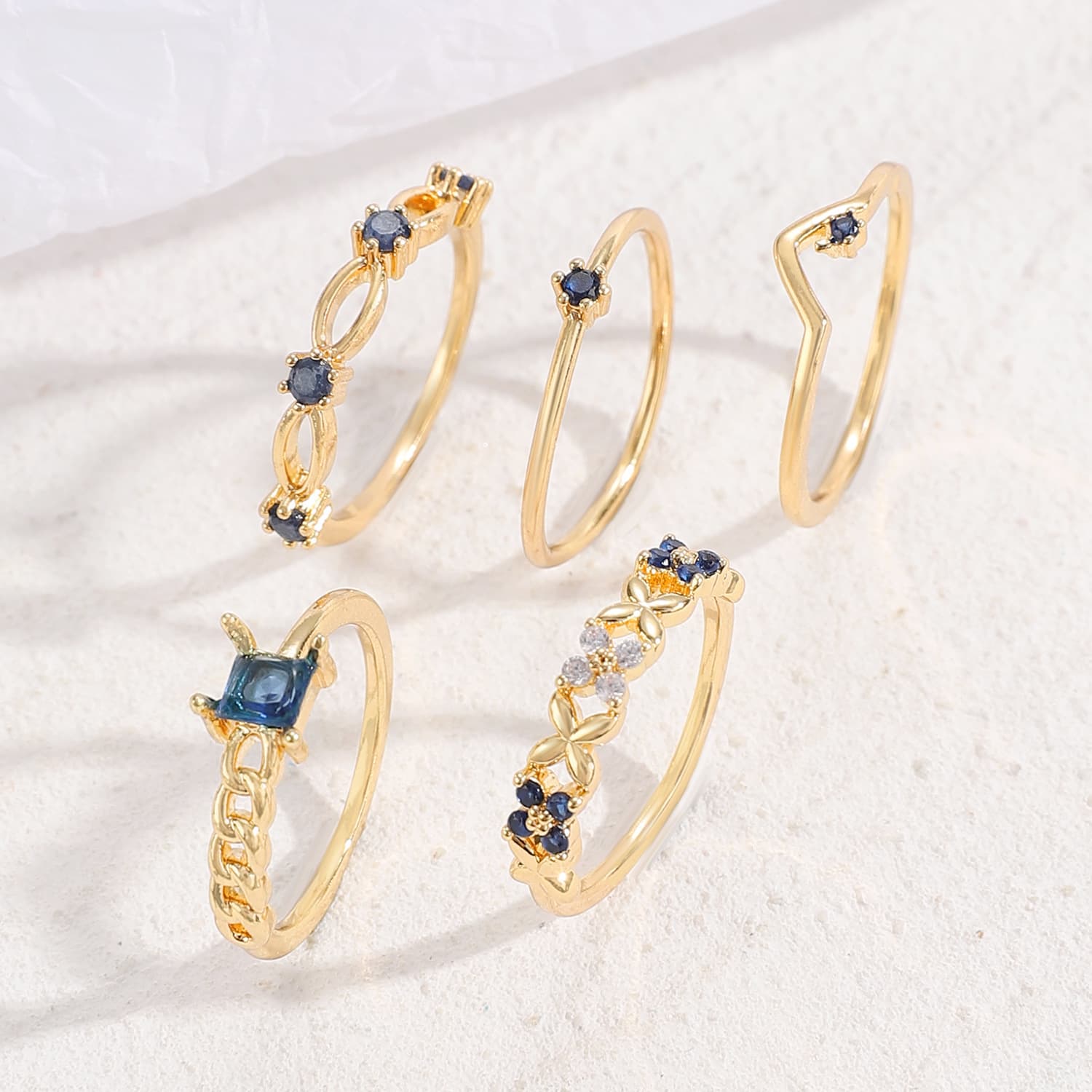 TEMU 5pcs, Niche Design, Synthetic Zirconia Geometric Ring And Jewelry