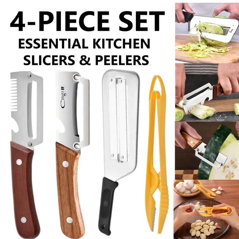 TEMU 4pcs Kitchen Vegetable Slicer Peeler Set, High-grade Stainless Steel Multifunctional Grater, Potato Cabbage Cutter With Garlic Peeler, Kitchen Prep Tools