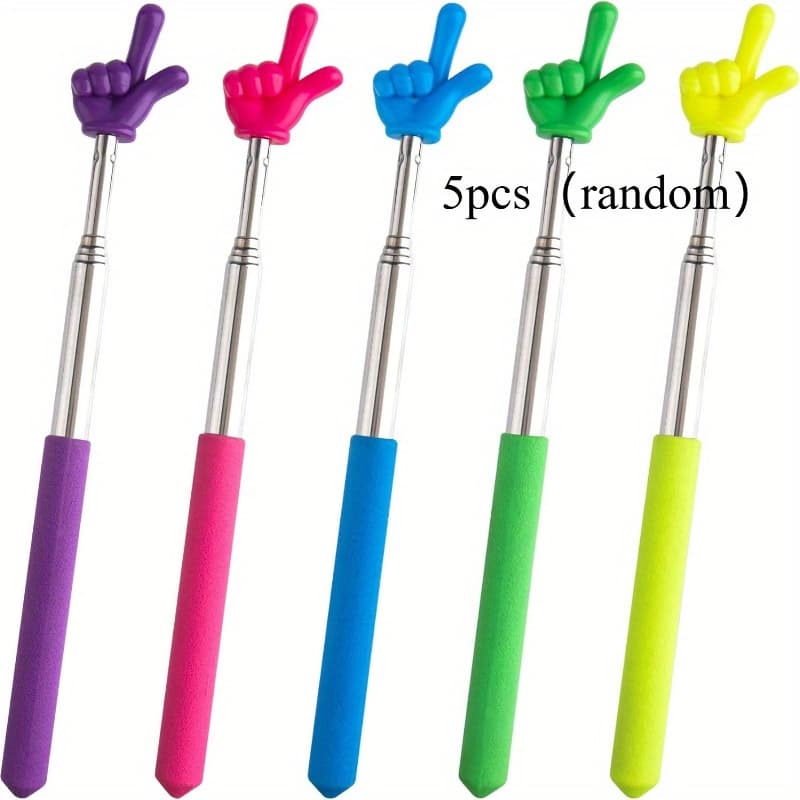 TEMU 5pcs Random Color Retractable Teacher Pointer - Ergonomic Grip Design, Suitable For Elementary And Kindergarten Teachers, No Batteries Required, Durable Classroom Supplies, Battery-free Operation