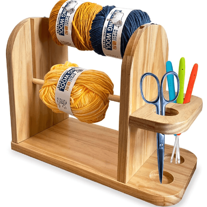 TEMU Rated Rotating Wooden Yarn Organizer, Bobbin Winder And Spool Stand, Sewing And Knitting Supplies Storage, Craft Tool For Knitters, Requires No Electricity Or Batteries