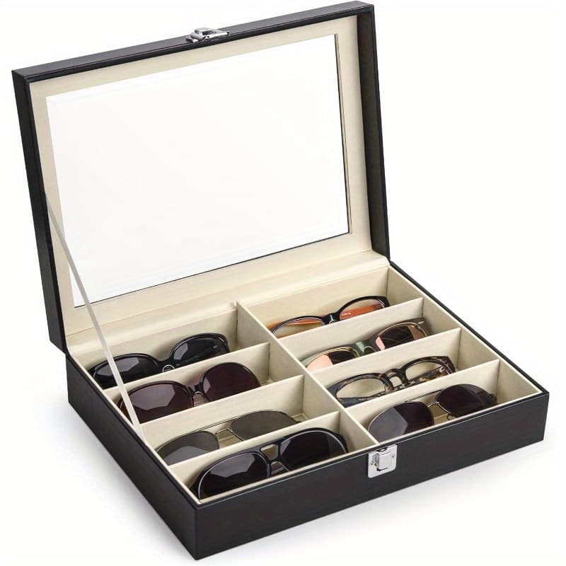 TEMU Luxury Pu Material, 8-cell Glasses Storage Case, Household Collection Case, Large Capacity Glasses Case