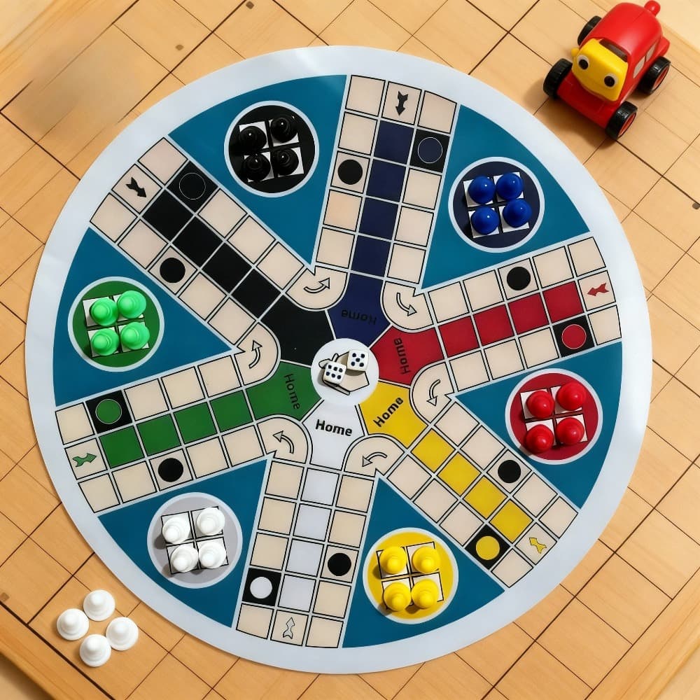 TEMU Game Board For 6 Players With A Large Size Of 35 Centimeters/ 13.78 Inches - Includes: 1 Circular Board Pad, 24 6-color Chess Pieces, And 2 Dice. Classic Dice Board Game
