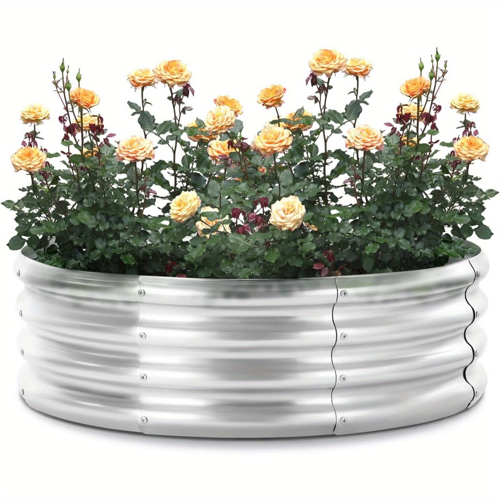TEMU Galvanized Metal Raised Bed, 3x3x1ft Planter Box For Vegetables And Flowers, Large Round Bed For Growing A With Ease