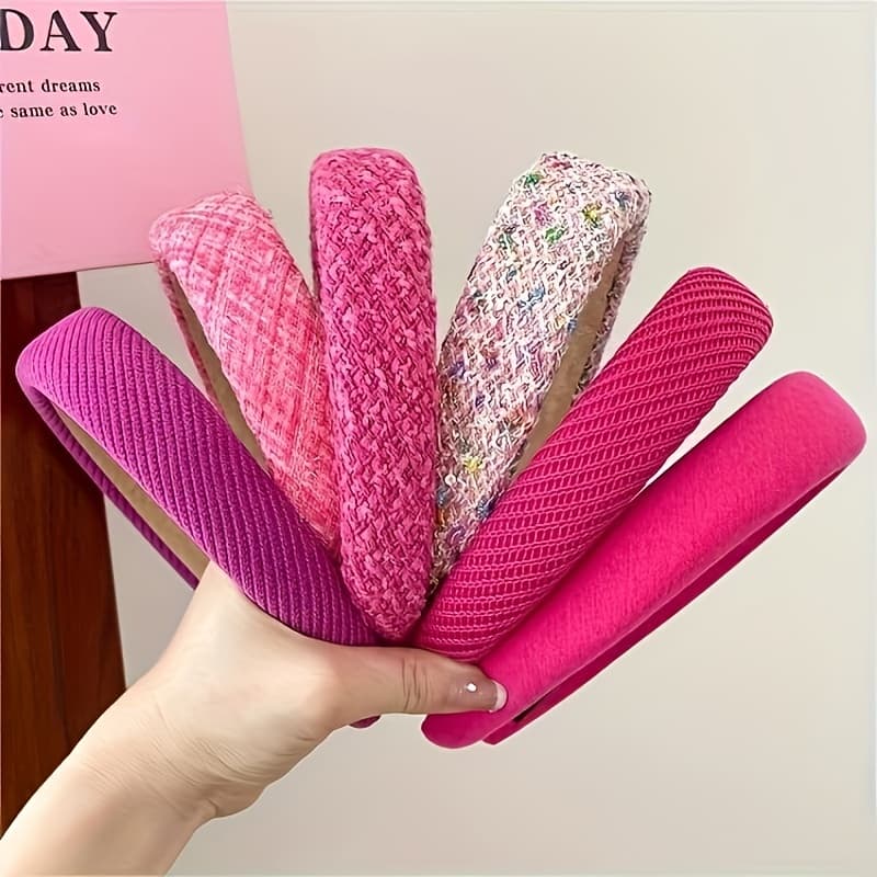 TEMU 6pcs Pink Cloth Headbands, Rose Red Sponge Headbands, School, Hair Additions, Suitable Women Headbands Hair Additions