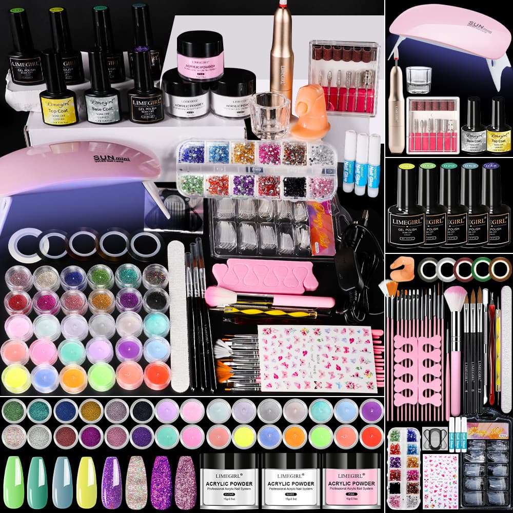TEMU Acrylic Nail Kit For Beginners With Complete Professional Acrylics Powder 7pcs Gel Nail Polish 30pcs Glitter Decoration Powder Nails Kit Acrylic Set With Drill Light Gifts For Women