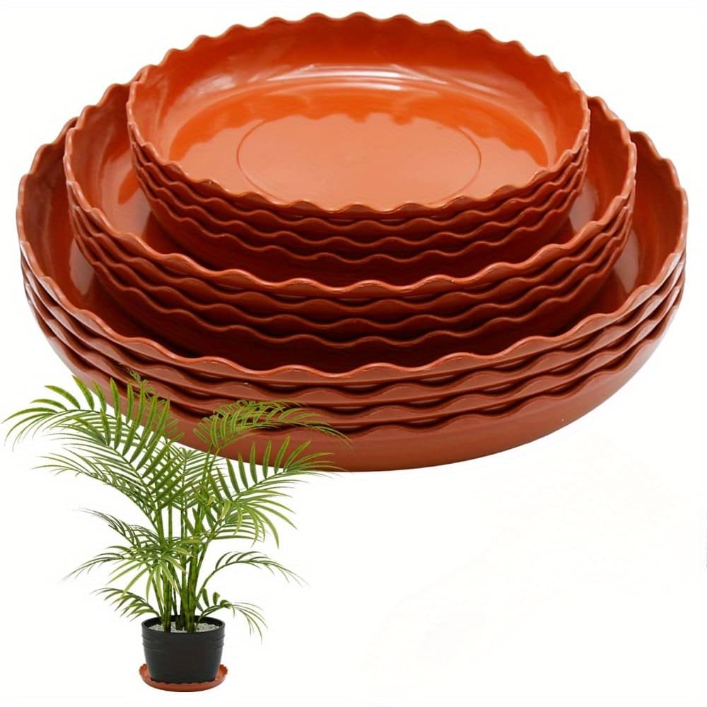 TEMU 12 Red Circular Wavy Plastic Plant Trays. Tray Leak-proof And Soil-retaining, Making The Care Of Indoor And Outdoor Garden Plants And Aesthetically