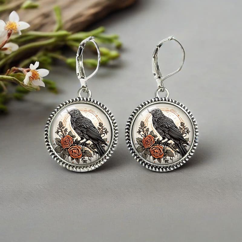 TEMU 1 Pair Rose Crow Retro Earring Round Glass Dome Earrings