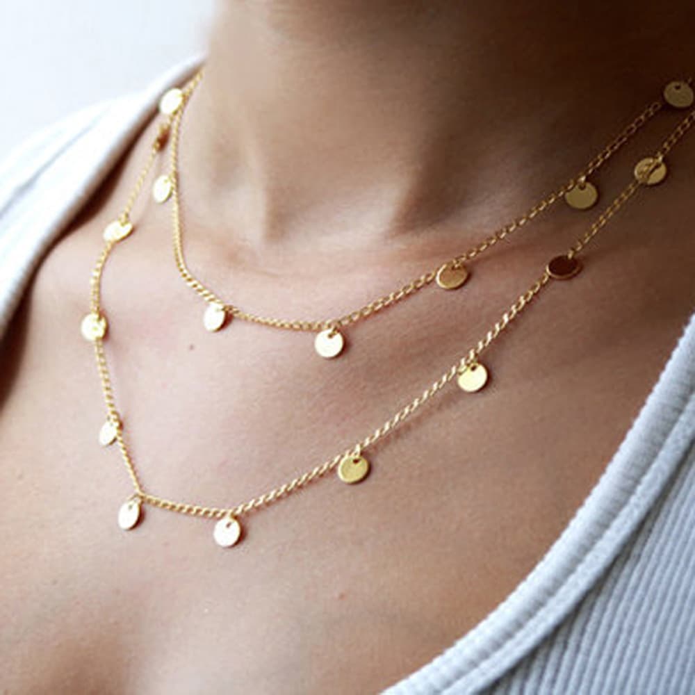 TEMU Simple Round Piece Long Necklace Sweater Chain Personality Geometric Sequin Necklace Sweater Chain