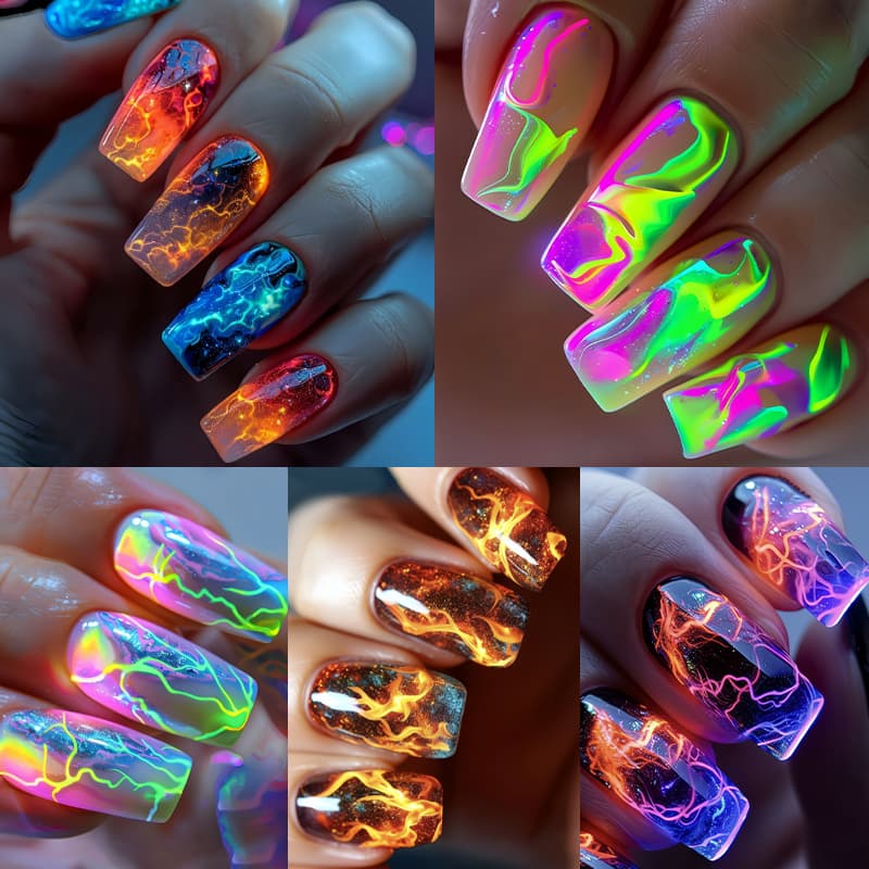 TEMU 120pcs (5pcs) Long Glossy Press-on Nail Tips - Brown & Green Ombre Glitter False Nails With , Removable Tip Extensions For Nails, Salon-quality Manicure For Parties/weddings/daily Wear