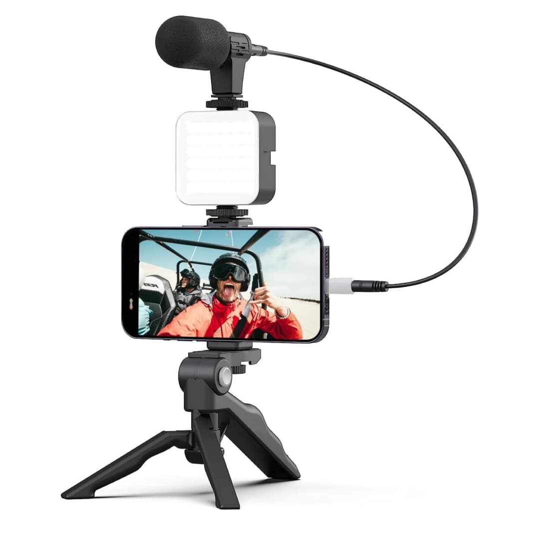 TEMU Smartphone Vlog Kit: Mini Led Video Light + Microphone + Adjustable Smartphone Clamp + Adjustable Tripod, Ideal For Live Vlog Video Recording, , Selfies, And .