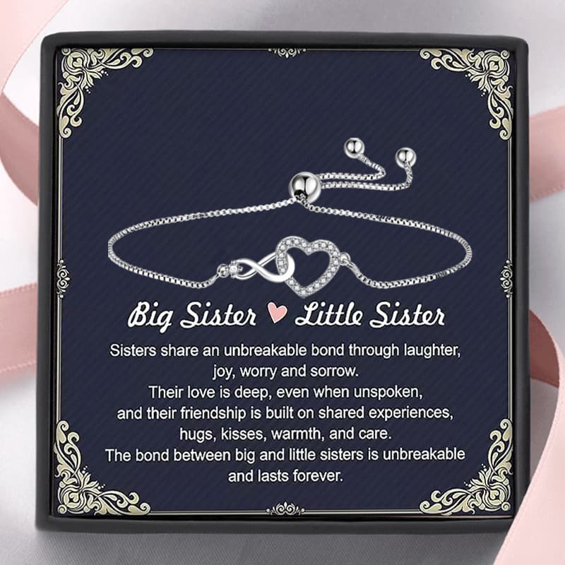 TEMU Big Sister & Little Sister Love Heart Bracelet With Card & Box, Sister Gift, Birthday Gift, Christmas Gift