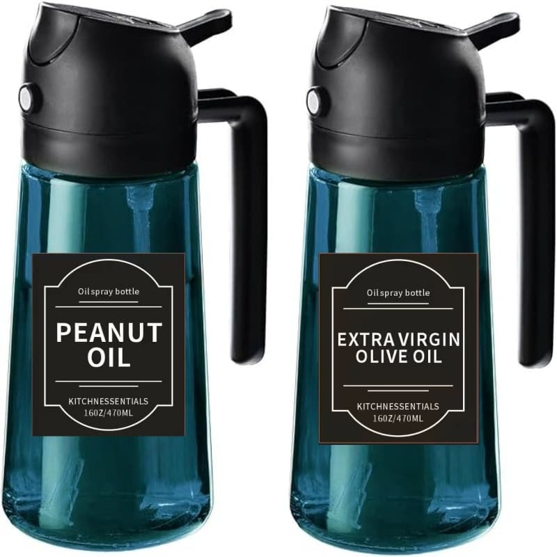 TEMU 16oz/470ml Blue Glass Olive Oil Sprayer For Cooking - 2in 1 Olive Oil Dispenser For Kitchen Gadgets, Air Fryer, Salad, And Bbq - Navy