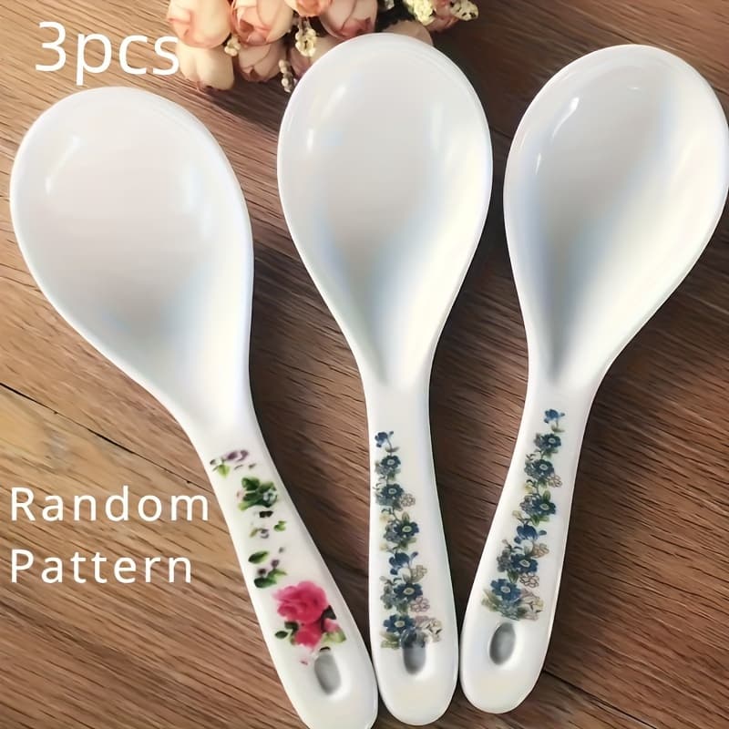TEMU 3pcs Patterned Rice Scoop Set, Plastic Rice Scoop, Practical Spoon, White Household Utensil, Patterned , For Home Kitchen, Restaurant, Hotel, Kitchenware