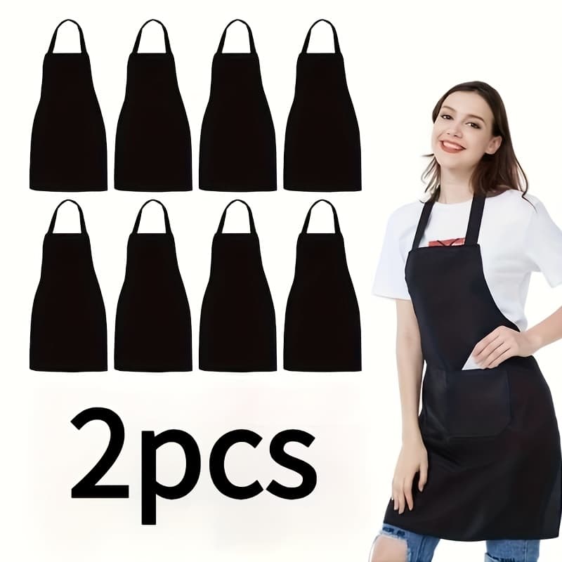 TEMU 2pcs Durable Polyester With 2 Large Pockets- Neutral Color, Perfect For Cooking, Bbq, Grilling, Christmas Crafts, Machine Washable, Bbq Apron| Adjustable Apron| Polyester Apron