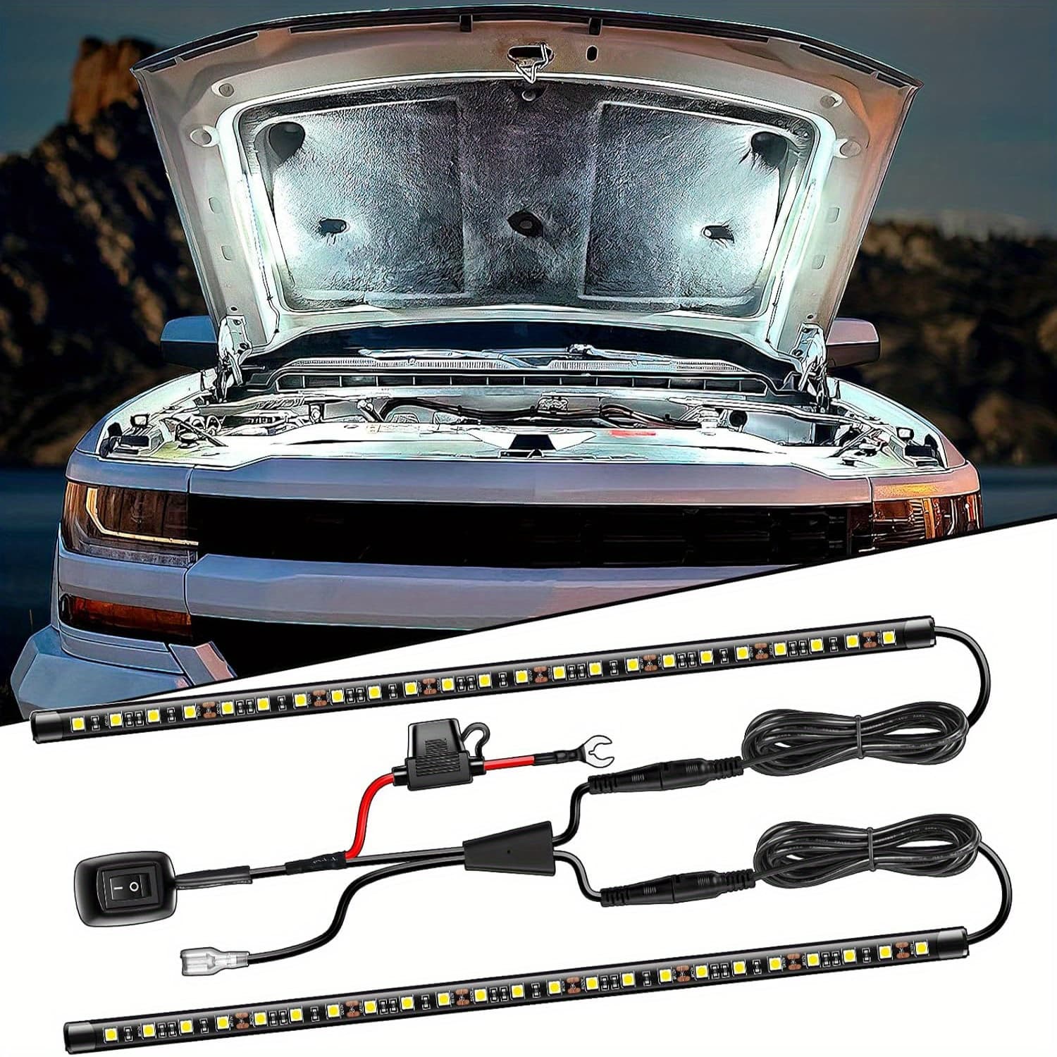 TEMU 2pcs Under Hood Light Strip 42led Work Light With Switch Blade Fuse Engine Bay Repair Light White 12v For Car Truck