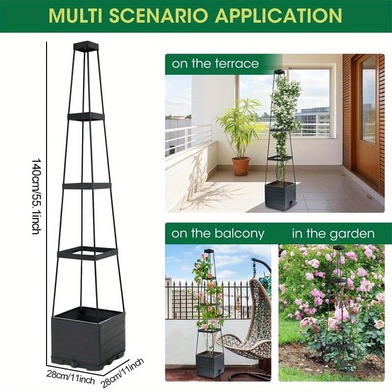TEMU Itechjoy 57" Self-watering Tomato Planting Box With Trellis And Ladder - Black Pvc Garden Planter For Indoor/outdoor Use, Climbing Plants, Vertical For , Tomato