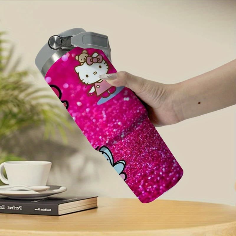 TEMU Cute Water Cup, Hello Kitty Design Pattern, 1pc 304 304_stainless Steel Insulated Cup With Straw, Portable Outdoor Travel Water Cup, Thermal Cup Water Bottle, Gift Cup, An Ideal Gift For