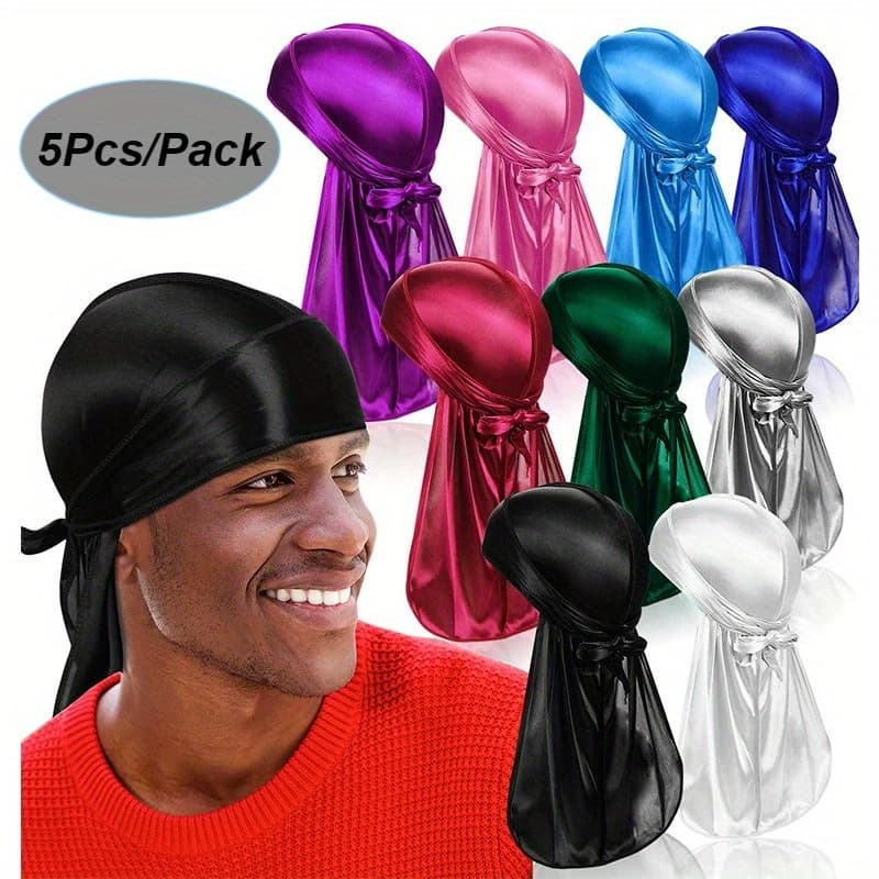 TEMU 5pcs Pack Unisex Adult Long Tail Pirate Hat & Headscarf - Tailored Sizes, Hip-hop Headband, Bicycle Accessory, Costume Party Outfit (halloween, Graduation, Events) - Solid Color
