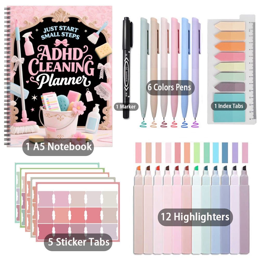 TEMU Cleaning Planner| 26pcs Stationery Set| Color-coded Daily/weekly/monthly/yearly Scheduler, Task Management For Home, Office, And Moms, Essential For Productivity And Cleaning Records
