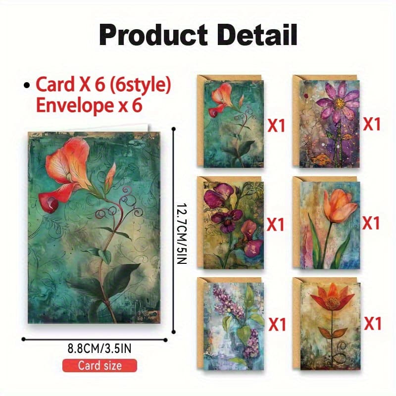 TEMU 12/24pcs Spring Floral Greeting Cards With Envelopes - Vibrant Watercolor , Perfect For Birthdays, , Father's Day, Weddings, And - Blank Inside For Personal Messages