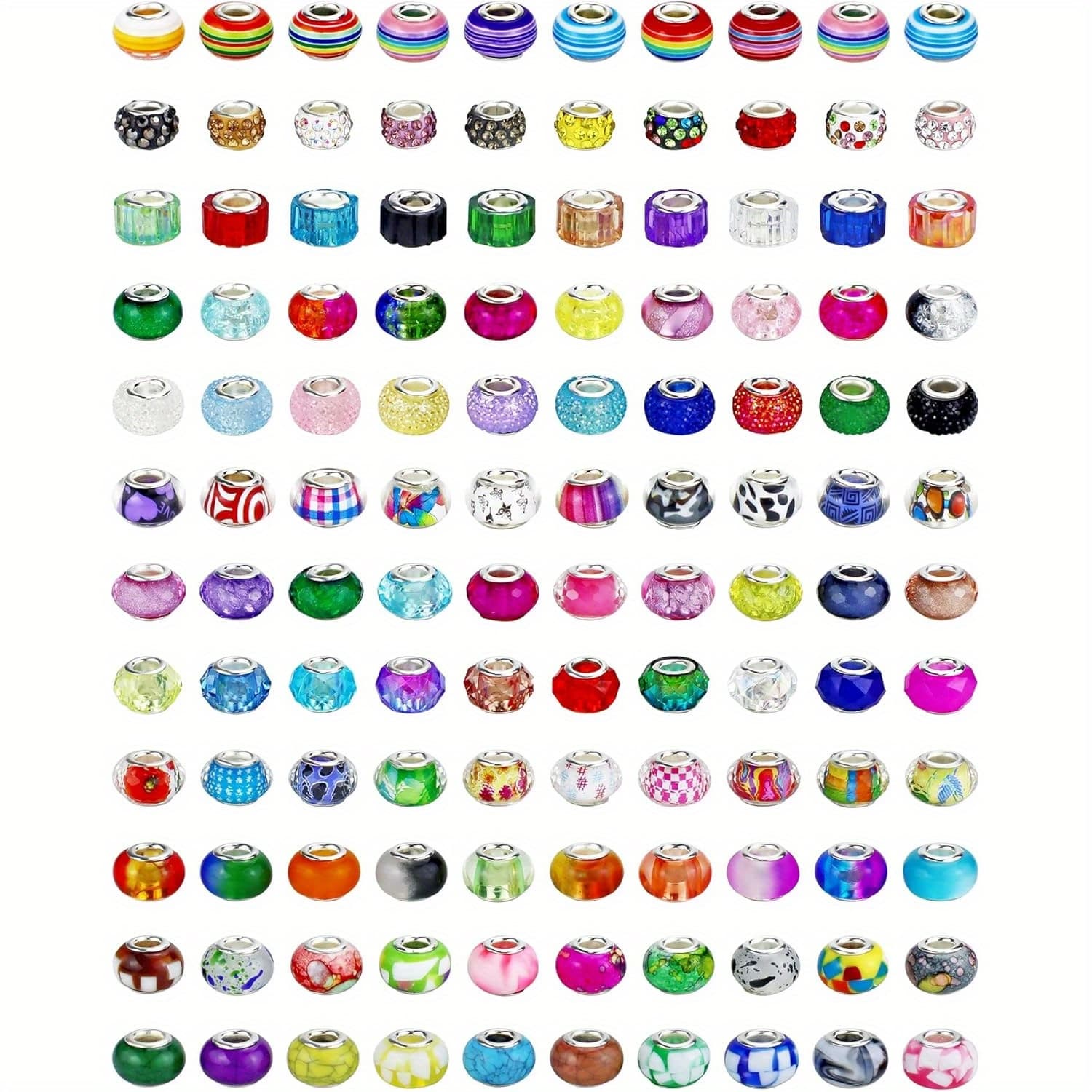 TEMU 240pcs European Large Hole Beads, Spacer Beads, Lampwork Beads, For Diy Necklace Bracelet Jewelry Making