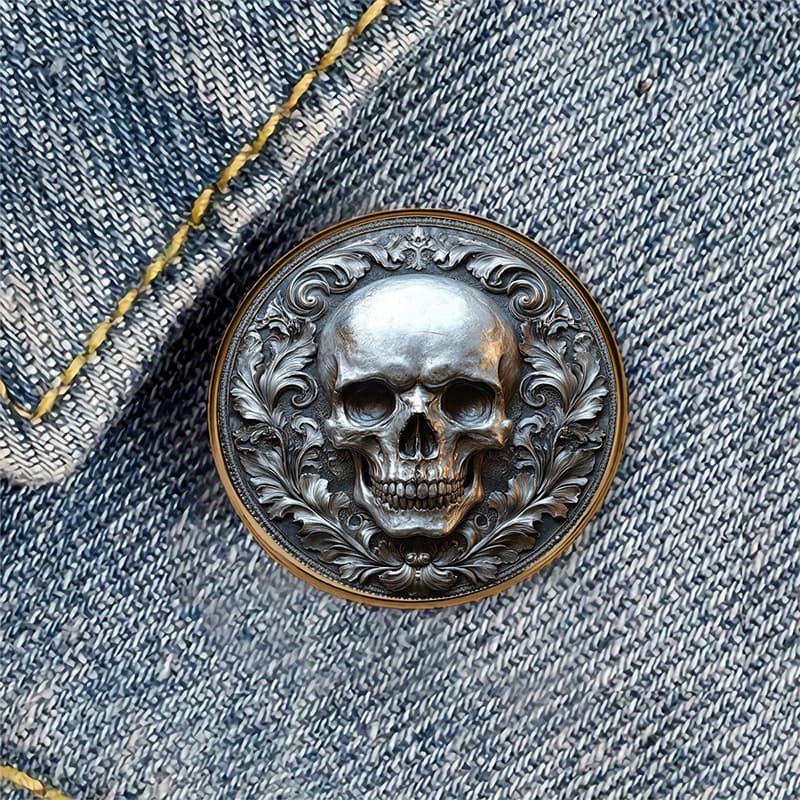 TEMU 1pc Gothic Skull Metal Resin Round Brooch Badge For Backpacks, Hats, Clothes, Shoes And Boots Decoration - Exquisite , Durable Fashion Accessory