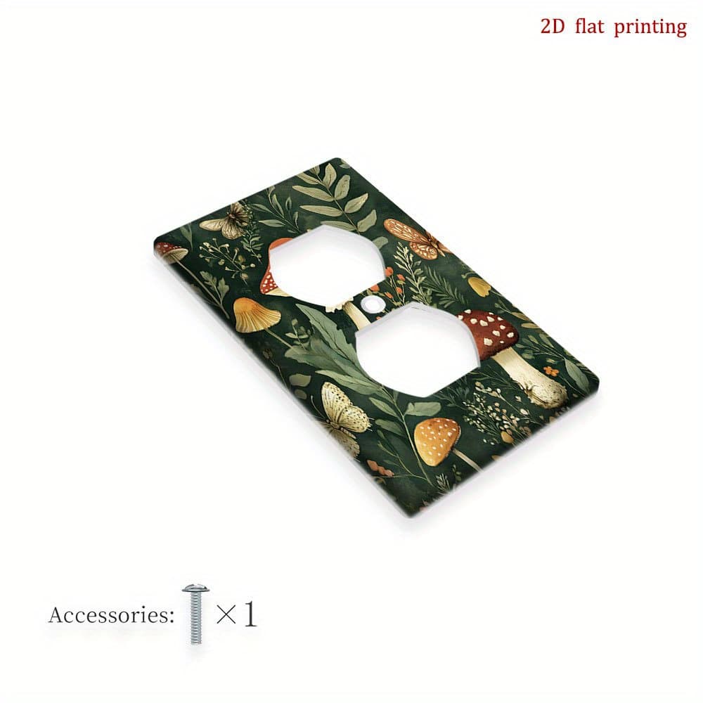 TEMU 1pc Vintage Mushroom Scene Wall Plate, Decorative Switch Cover For Light Switches And Outlets, 2d Flat Printing, No Battery Required, Pc Plastic, , Decor