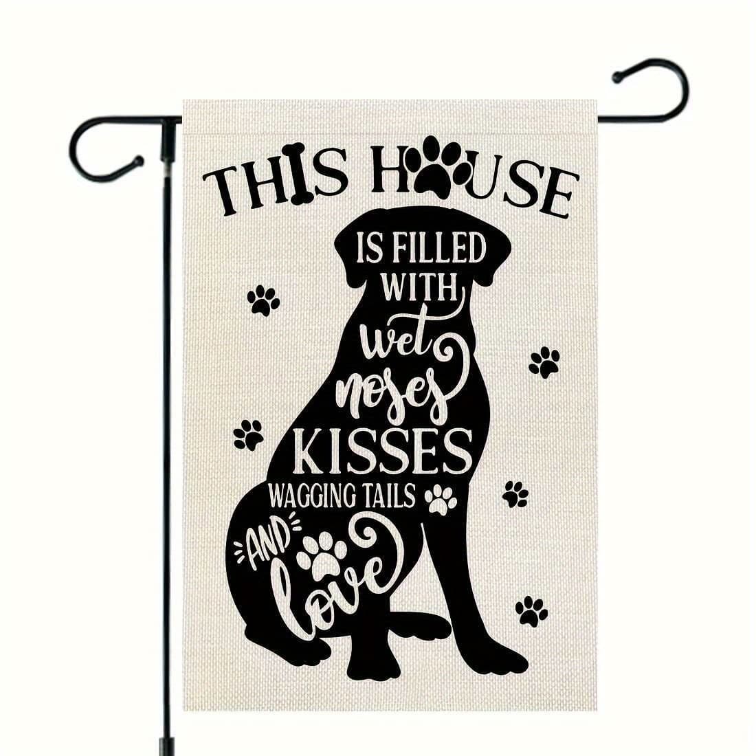 TEMU 1pc Dog Love Garden Flag, Double Sided For Outside Welcome Burlap Yard Decoration, Pole, 12x18 Inch