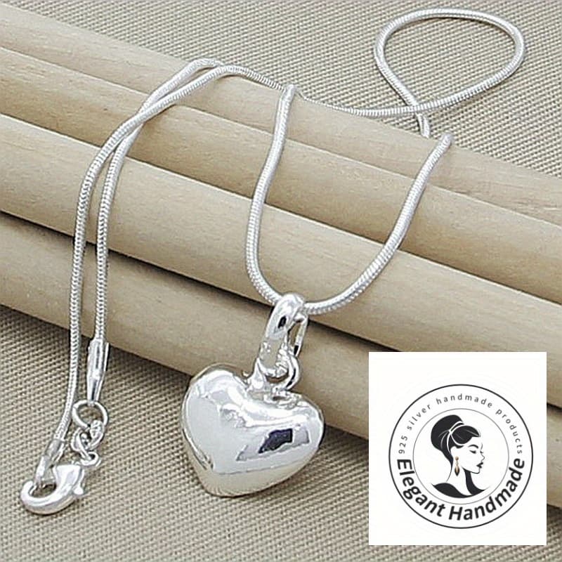 TEMU 925 Silver Heart Pendant Snake Chain Necklace, Suitable For Daily Wear, , Vacations, Gift , Christmas Special Launch