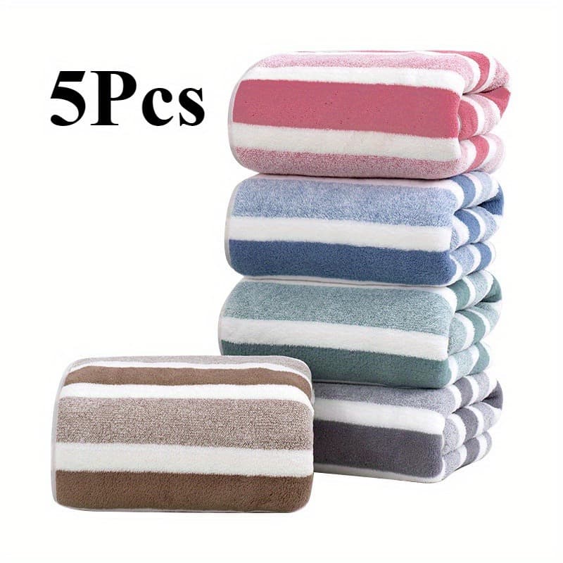 TEMU 5-pack Ultra--dry Towels - Absorbent And Fast-drying, For Spa, Bathroom, Travel - Pink/white/gray-blue - Durable Space-saving Stackable Design, Stylish Spa Towel, , Blend, Home Essential