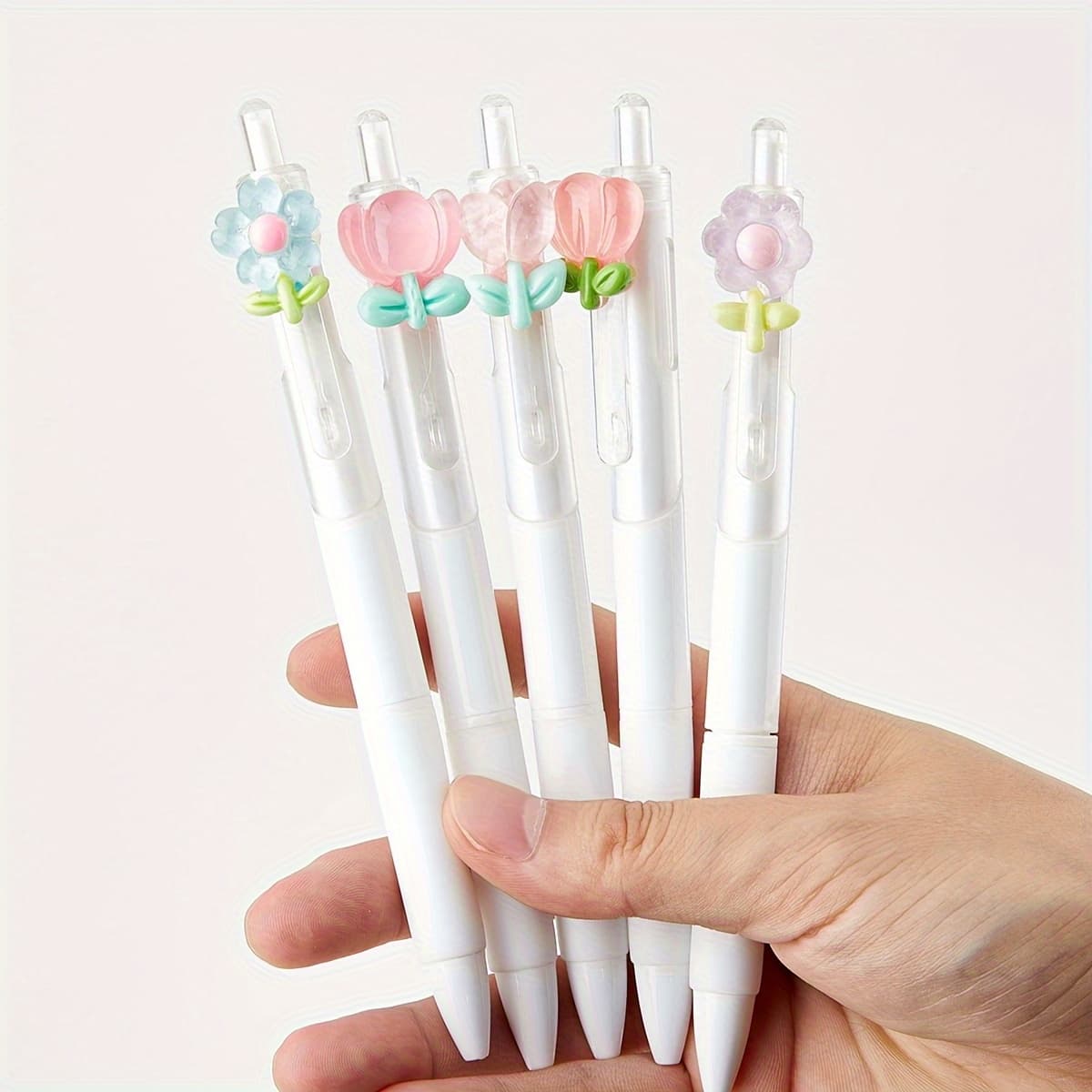 TEMU 5pcs Floral Retractable Gel Pens, Quick- Ink, Fine Point 0.5mm - Smooth Writing For Journaling & Drawing, For Return School