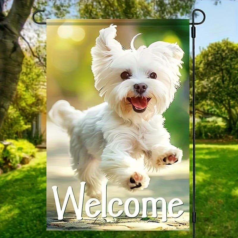 TEMU White Double-sided Garden Flag- For Dog Lovers, Suitable For Seasonal Outdoor Decoration In Yards, Patios, And Farmhouses