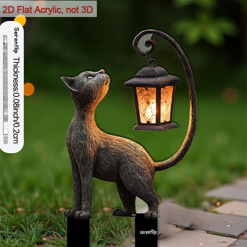 TEMU 2d Flat, [2d Flat] 1pc 2d Flat Acrylic Insert With Decorative Sharp Base Cat Statue With Looped - Tail Lantern For Enhancing Flower Beds And , Ideal For Garden Gifts And Outdoor Use, 2d Flat