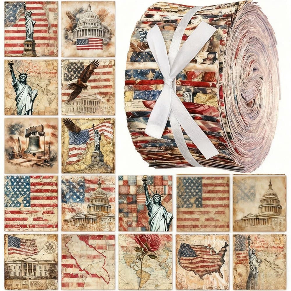 TEMU 40pcs 6.5 X 50 Cm (2.55 X 19.7 Inches) Series, Flag Pattern, Articulated Quilting Fabric Set, Crafts Material With Different Patterns, Hobbyist Pre-cut Handmade Doll Clothes And Sewing Supplies