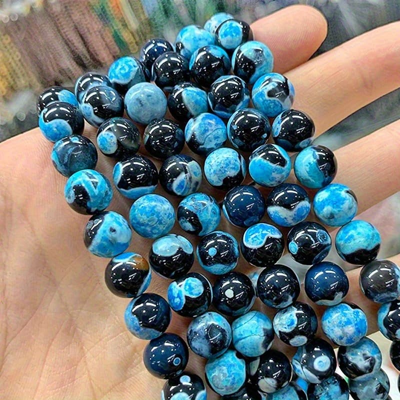 TEMU Natural Aaa Grade Blue Black Agate Beads, A Full Strand Of Round Loose Stones, Perfect For Crafting Jewelry Such As Necklaces