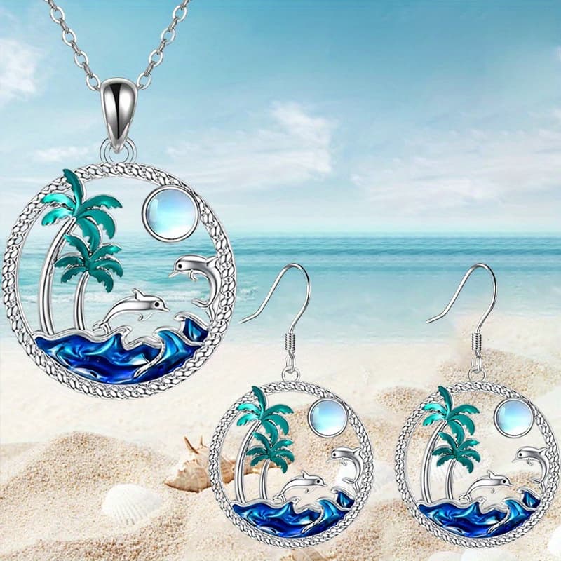 TEMU Fashionable Elegant Dolphin Earrings Necklace Valentine's Day, Christmas Anniversary, Gift Party, Jewelry